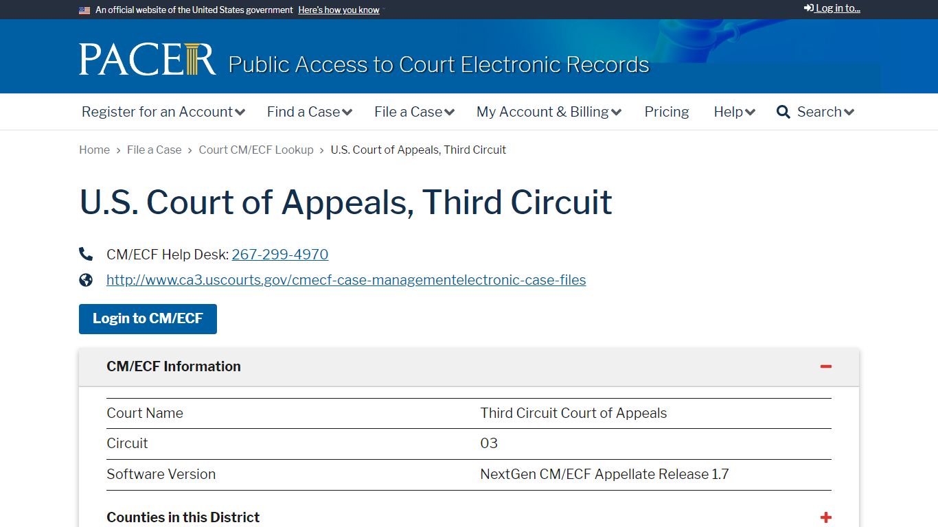 U.S. Court of Appeals, Third Circuit | PACER: Federal Court Records